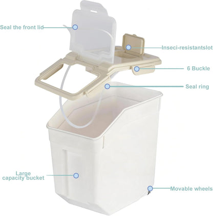 RUIAN 2Pcs Large Flour Storage Container Bin 50Lb Airtight Rice Storage Containers with Wheels Seal Locking Lid, BPA Free with Measuring Cup&Scoop for Flour, Rice, Grain 100LBS Total (Blue)