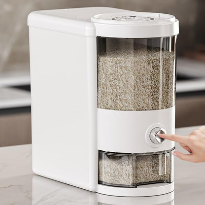 25 Lbs Rice Container with Measuring Cup, Upgraded Built-in Fresh Box, Cereal Dispenser Storage with Lids for Home Kitchen Pantry Rice Soybean Corn And large grain grains-White