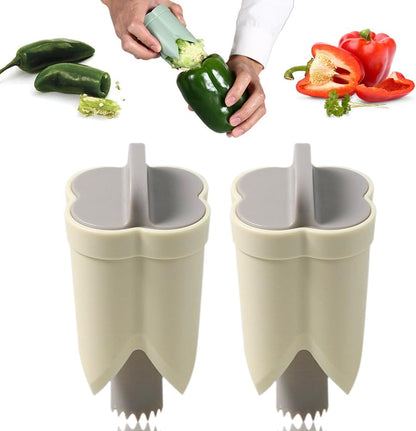 Pepper Seed Corer Remover, 2025 Upgrade 2 in 1 Bell Pepper Cutter Seed Remover Tool, Quick Cut and Deseed Bell Fruit Pepper Corer for Vegetables Kitchen Gadget (1, Green)