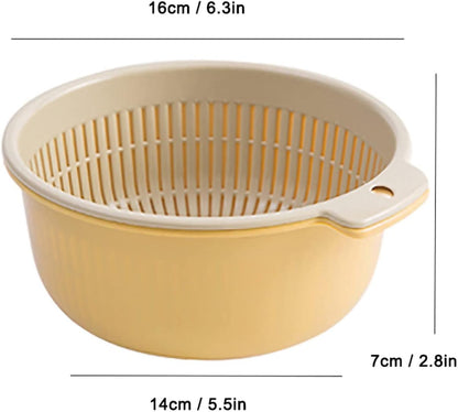 Colander Bowl Set of 2, Double Layered Plastic Food Strainer Fruit and Vegetable Washing Basket Pasta Drainer Kitchen Colander for Washing Draining and Serving