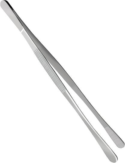 10-Inch Cooking Tweezers Pasta Tongs, Stainless Steel Kitchen Tweezer Tongs Culinary Food Tweezers for Cooking & Baking (Sliver)