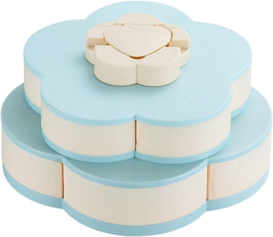 Ochine Rotatable Serving Tray and Platters, Divided Snack Serving Tray with Lid, Creative Flower Type Fruit Tray, Dried Fruit Food Storage Organizer, Double Deck Petal Shaped Platter Candy Box