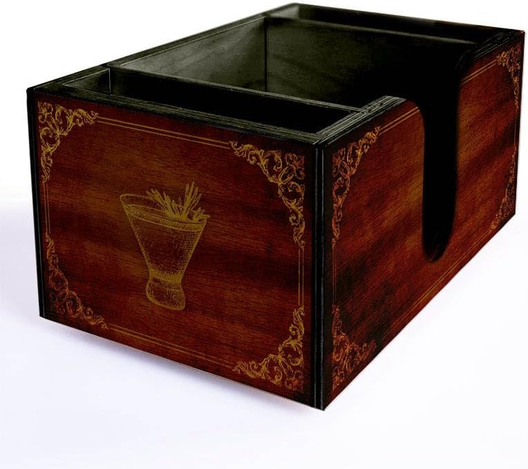 Wooden Utensil Holder Napkin Bar Caddy Parent (American Flag Black)