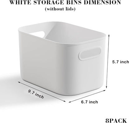 12 Pack Black Storage Bins for Shelves, Plastic Storage Containers for Organizing, Stackable Storage Boxes with Handle, Black Storage Bins for Classroom, Craft, Snacks, Cabinet, 9.7x6.7x5.7inch