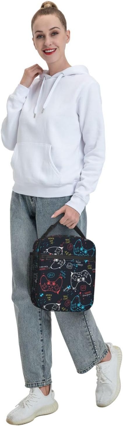 Black Cat Reusable Lunch Box Food Bag Insulated Lunch Bag for Teenage Boys Girls School Beach