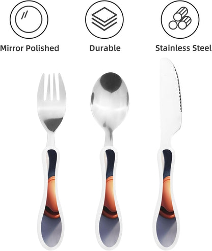 3-Piece Kids Silverware Set With Storage Case, Stainless Steel Reusable Children Safe Knife Spoon Fork Set Cartoon Cute Penguin Children Flatware Set For Kids Lunch Box