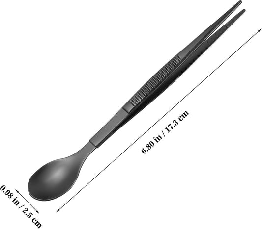 Tasting Spoon with Tweezer, 2 in 1 Stainless Steel Chef Spoon Serving Tongs, Professional Chef Tool for Cooking Plating Buffet Banquet Barbecue Grilling Appetizer, Multi