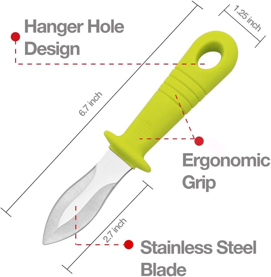 DRAGONFRUITEE Oyster Shucking Knife, Commercial Grade Clam and Shellfish tool With Ergonomic Grip And Anti-Slip Handle, Good For Home Restaurant Kitchen And Outdoor Use, Yellow/Silver (1 Count)