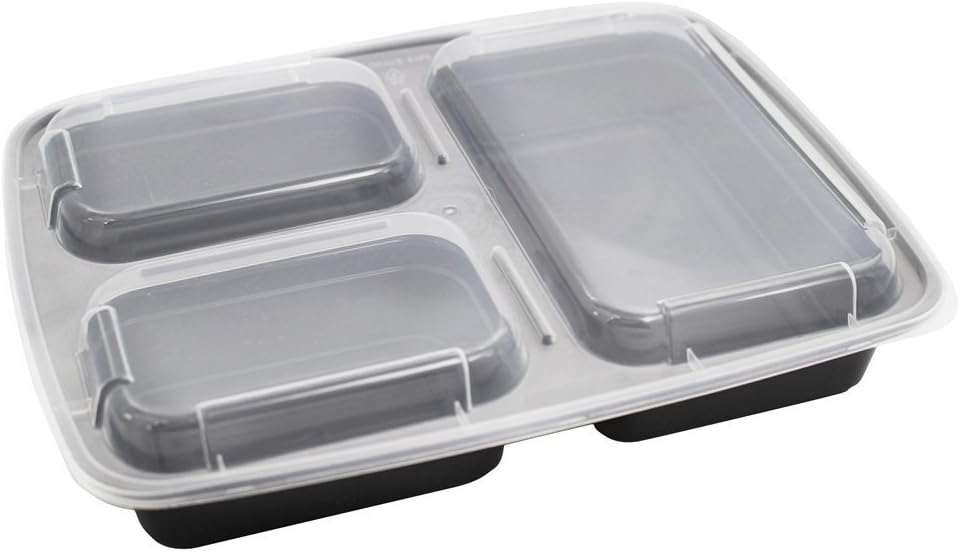 3-Compartment Food Containers with Lids for Portion Control, Stackable - Leak Proof, Microwave, Dishwasher Safe, Reusable / Bento Lunch Box with Plate Dividers (7 Pack)