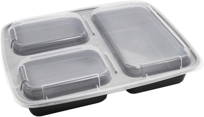 3-Compartment Food Containers with Lids for Portion Control, Stackable - Leak Proof, Microwave, Dishwasher Safe, Reusable / Bento Lunch Box with Plate Dividers (7 Pack)