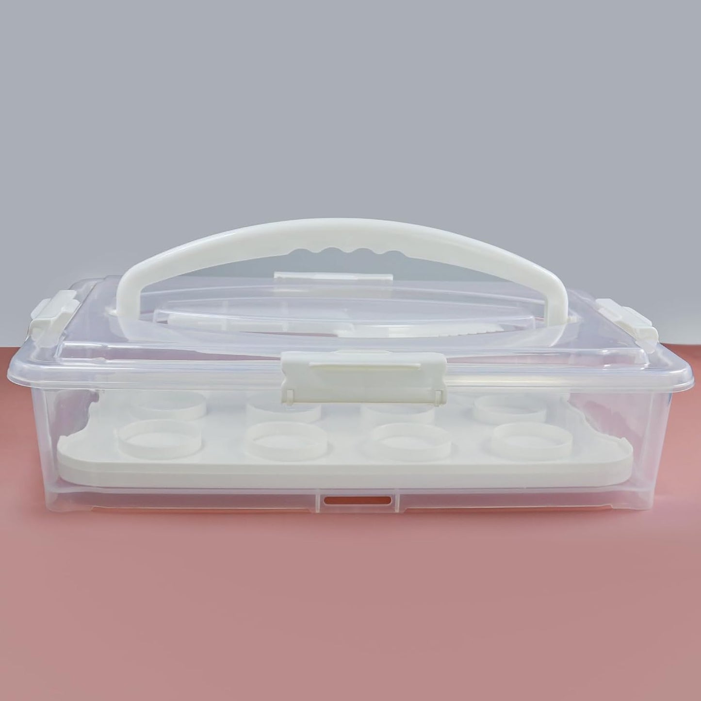 1Pack White Plastic Cake and Cupcake Carrier Holder, Large Portable Storage Container for Storing 12 Cupcakes or 1 Large Cake
