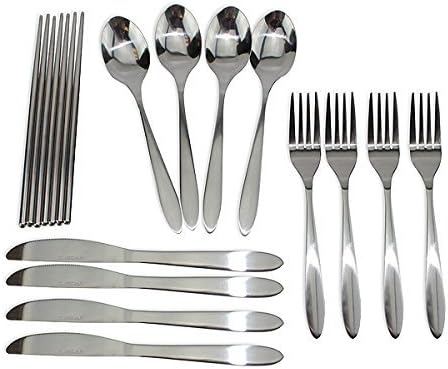 Set of 4 / 4 Piece Stainless Steel(Knife, Fork, Spoon, Chopsticks)Lightweight Portable Tableware,Camping/Travel/Office Lunch Cutlery Set with Carrying Cases