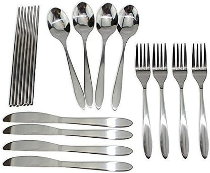 Set of 4 / 4 Piece Stainless Steel(Knife, Fork, Spoon, Chopsticks)Lightweight Portable Tableware,Camping/Travel/Office Lunch Cutlery Set with Carrying Cases