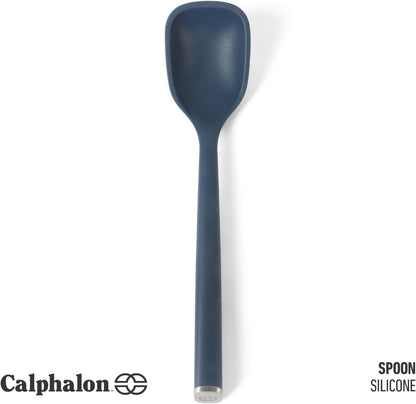 Calphalon Edge Silicone Spoon, Flexible Silicone Cooking Spoon with Reinforced Core, Heat-Resistant Nonstick-Safe Kitchen Spoon for Stirring, Mixing & Serving, Navy