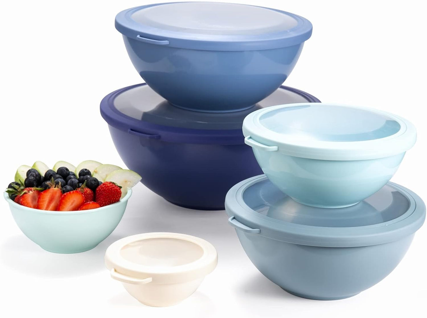 COOK WITH COLOR Mixing Bowls with Lids - 12 Piece Plastic Nesting Bowls Set includes 6 Prep Bowls and 6 Lids, Microwave Safe Mixing Bowl Set, Pink Embossed - Colors B