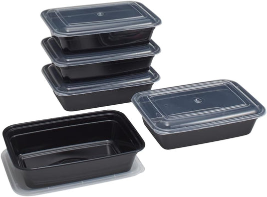 10-Piece Meal Prep Food Storage Containers with Lids – Reusable Plastic Lunch Boxes for Portion Control, Freezer and Microwave Safe, Stackable and Dishwasher Friendly