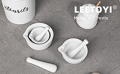 LEETOYI Small Ceramic Mortar Pestle Set, Herb Grinder Pill Crusher 3.3-inch