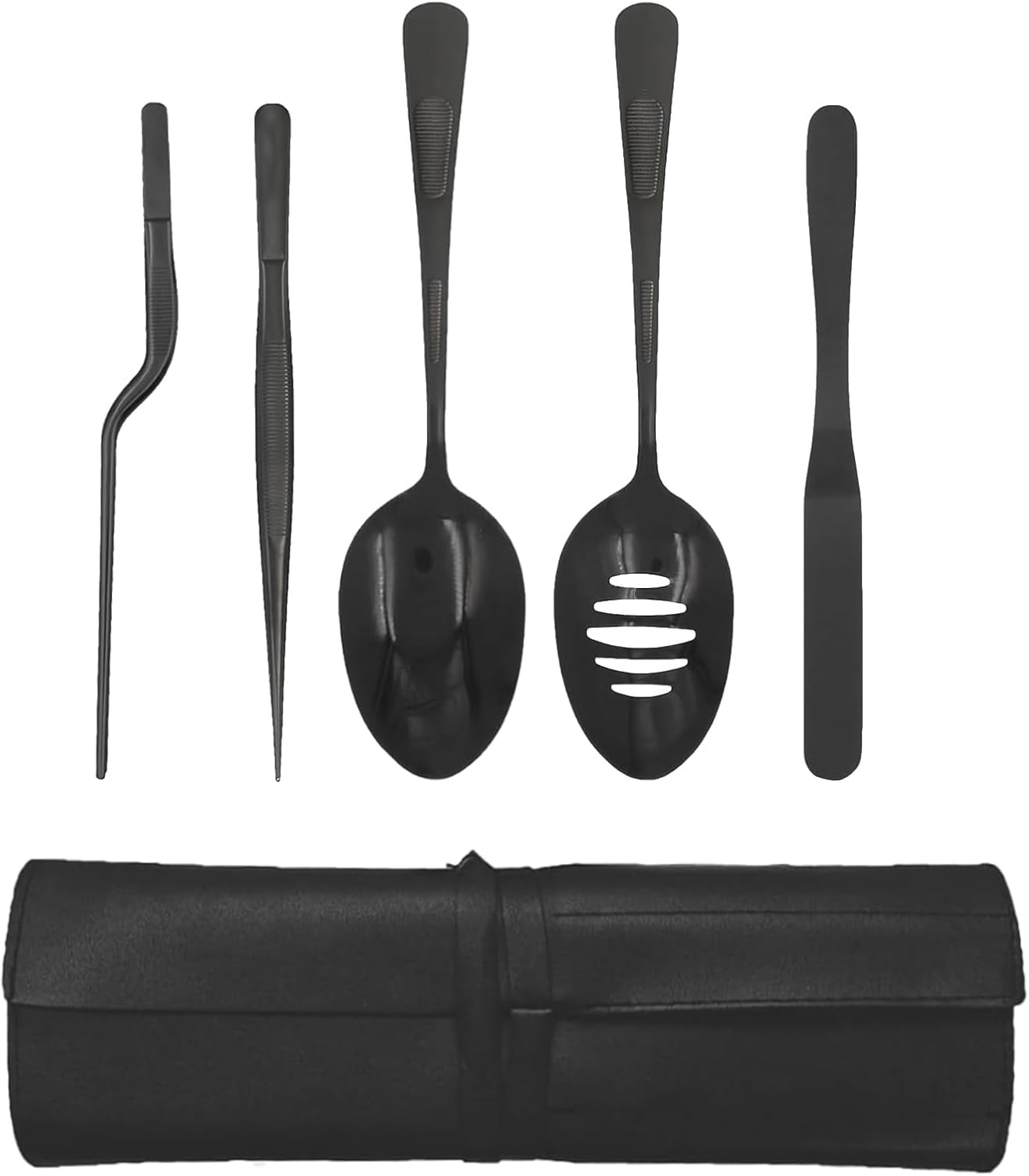 Professional Chef Tools | Plating Tools Culinary Set | Piece Culinary Tool Set | Premium Stainless Steel Chef's Plating Tool Set | Kitchen Tweezers & Fish tongs & Spatula & Slotted Spoon (Black) (5)