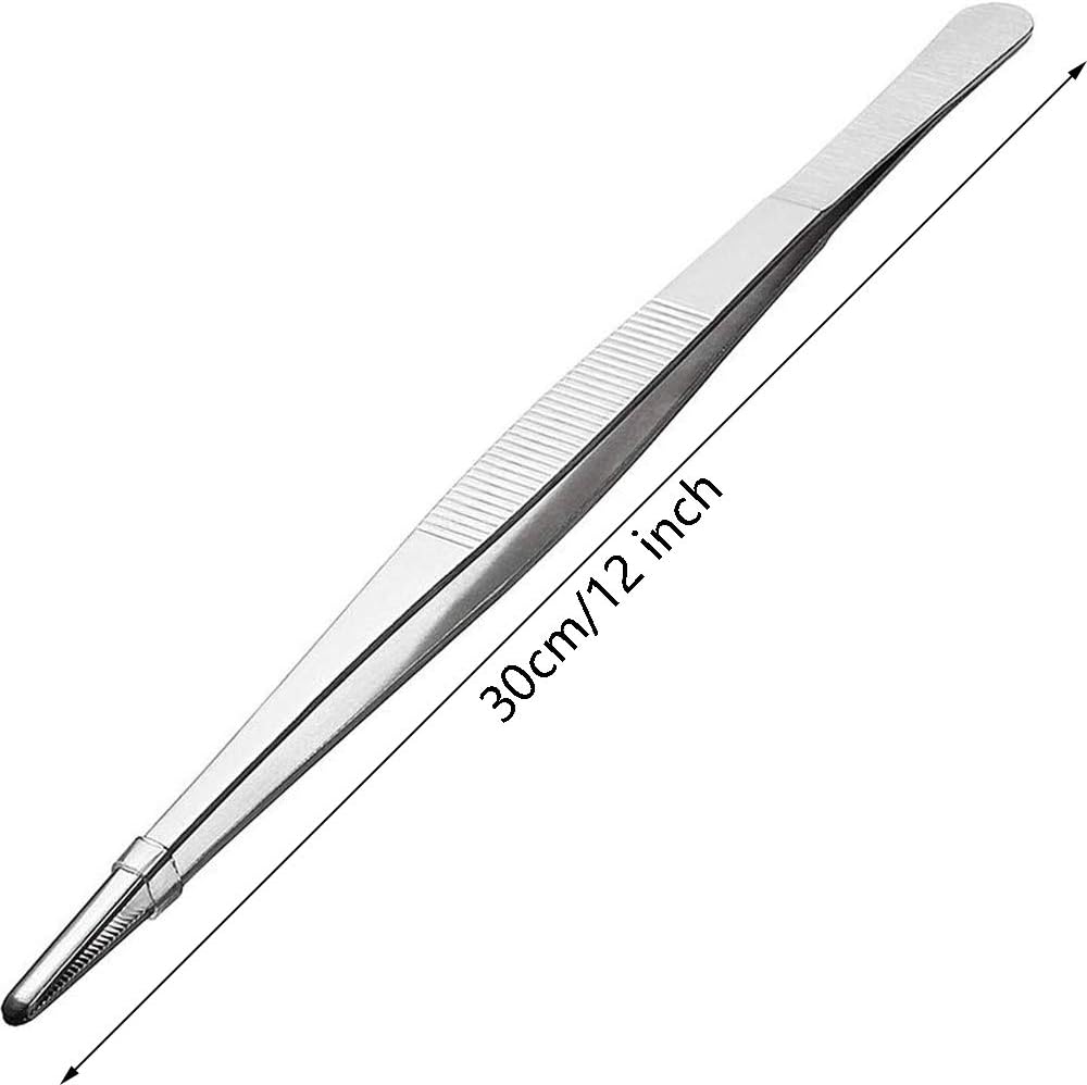 Gutsdoor 8 Inch Plating Tweezers Stainless Steel Precision Culinary Tweezer Silver Kitchen Straight Tweezers Tongs