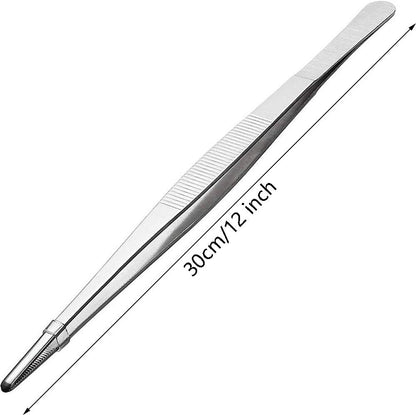 Gutsdoor 8 Inch Plating Tweezers Stainless Steel Precision Culinary Tweezer Silver Kitchen Straight Tweezers Tongs