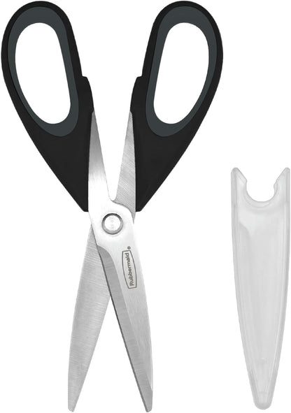 Rubbermaid Kitchen Scissors All Purpose Heavy Duty, Stainless Steel Kitchen Shears with Protective Sheath, Dishwasher Safe Kitchen Scissors for Food, Meat, Poultry & Herbs, Comfort Grip, Black