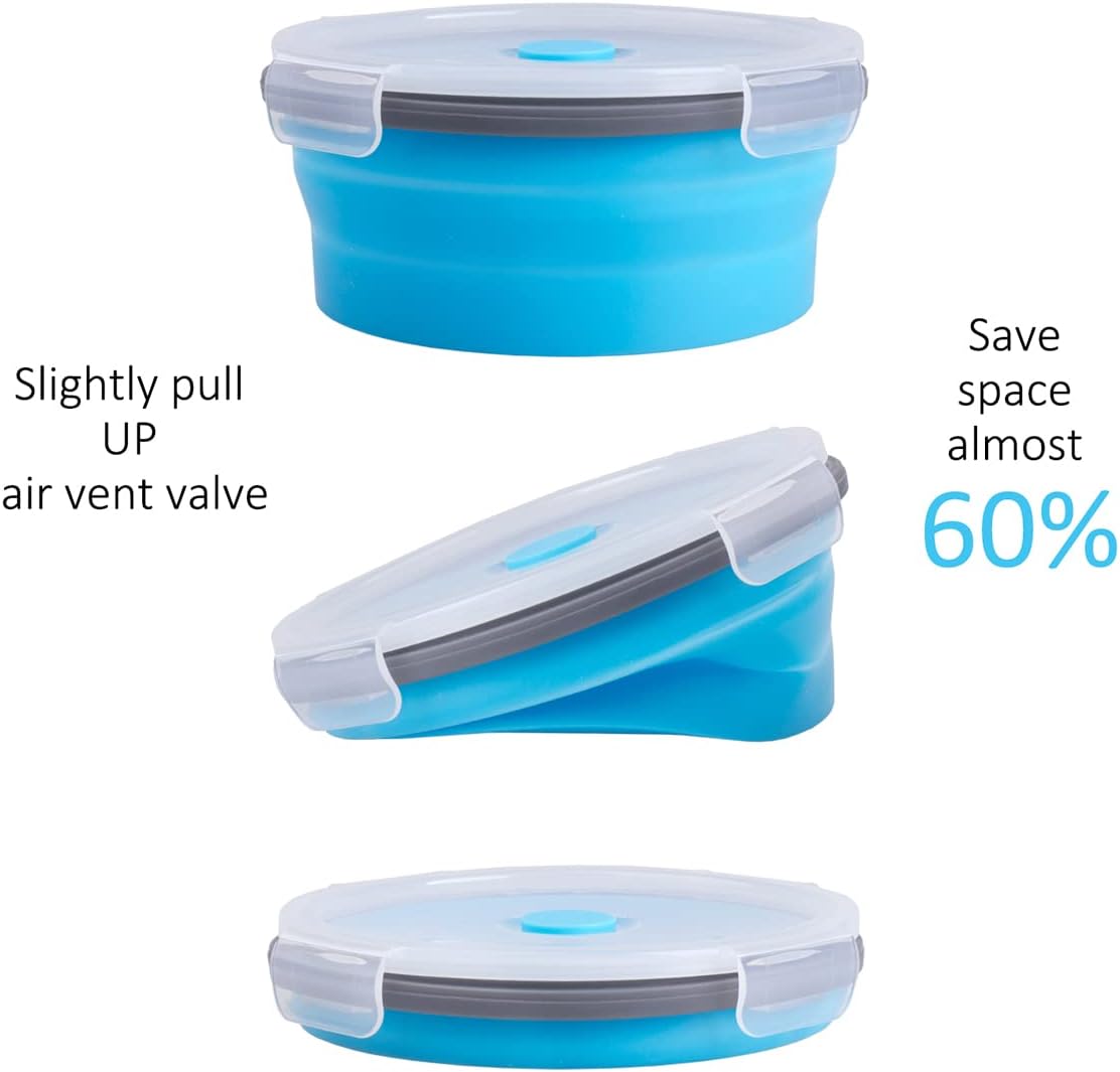 Collapsible Food Storage Containers with Lids, 4 Pack, 40 oz Silicone 1-Compartment Meal Prep Containers Reusable, Lunch Bento Boxes for Adults, Microwave Freezer Dishwasher Safe, BPA-Free, Black