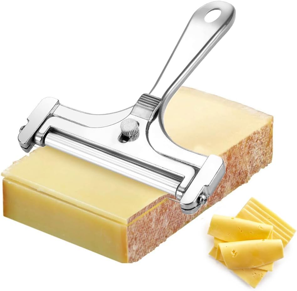 Cheese Slicer with Stainless Steel Wire - Adjustable Hand Held Cheese Cutter- Premium Cheese Shaver for Mozzarella, Cheddar, Gruyere - Cheese Cutter with Wire