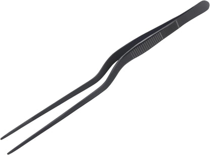 8-Inch Plating Tweezers Culinary Kitchen Tweezer Stainless Steel, Black Offset Tweezers for Cooking Food Design (8-Inch Offset Design)