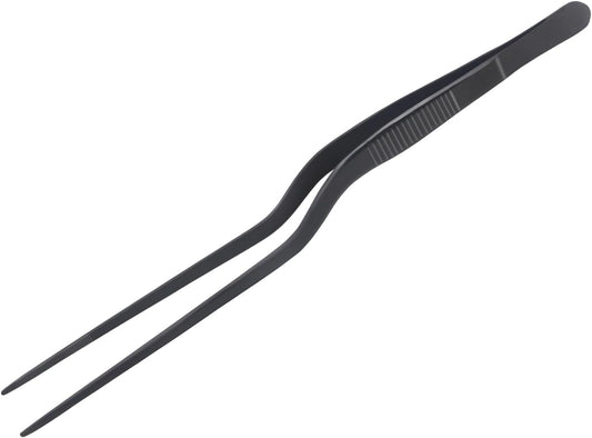 8-Inch Plating Tweezers Culinary Kitchen Tweezer Stainless Steel, Black Offset Tweezers for Cooking Food Design (8-Inch Offset Design)