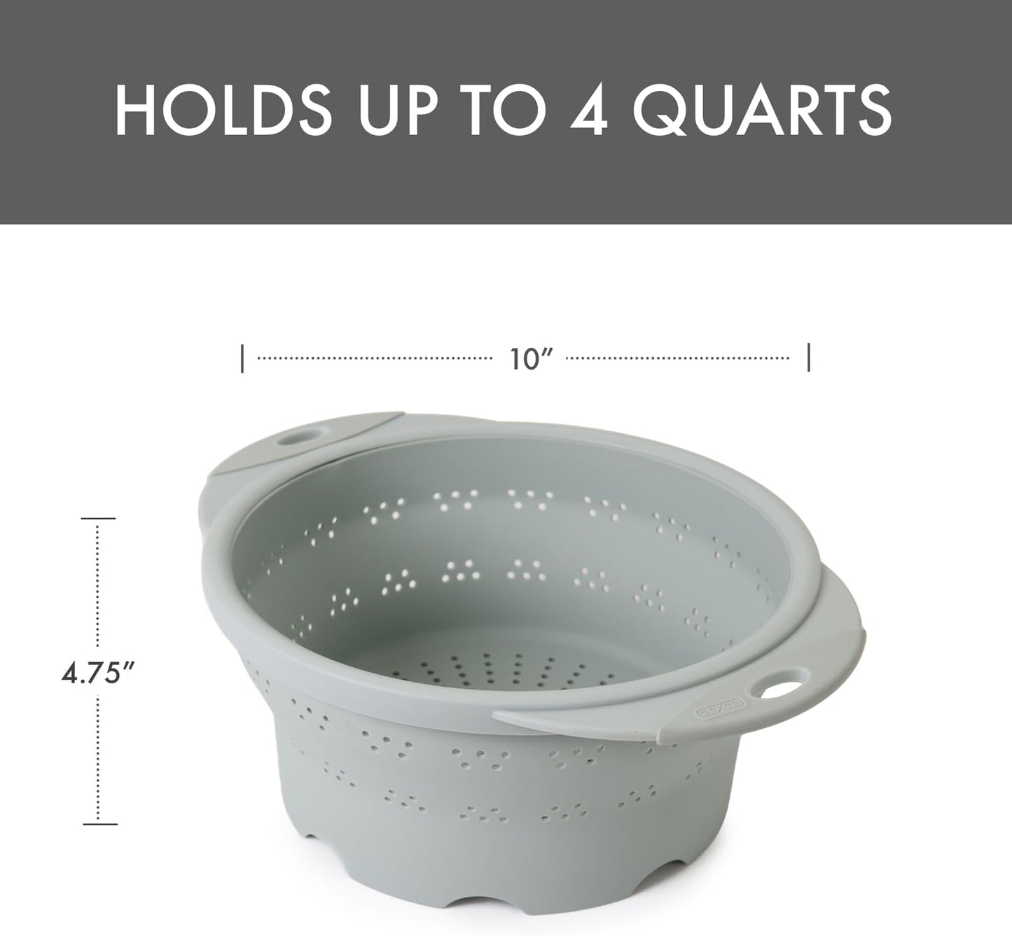 Dexas 10" Collapsible Silicone Colander in Cream, Kitchen Strainer with Handles, 15.1 Cup Capacity | BPA-Free, Heat-Resistant, Space-Saving Kitchen Tool