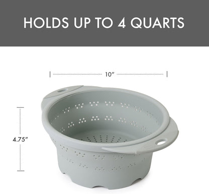 Dexas 10" Collapsible Silicone Colander in Cream, Kitchen Strainer with Handles, 15.1 Cup Capacity | BPA-Free, Heat-Resistant, Space-Saving Kitchen Tool