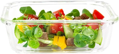 Rectangular Glass Food Storage Containers with Airtight Lids, 5-Piece Set – 34oz, 22oz, 13oz Meal Prep & Leftover Containers, Oven Microwave Freezer Dishwasher Safe