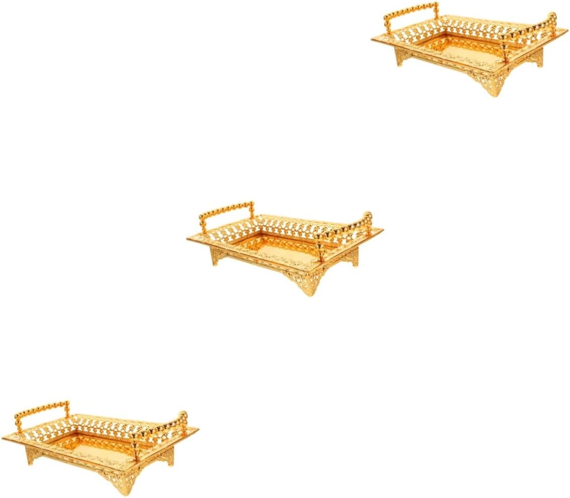 COLLBATH Nordic Style Fruit Plate with Handle 2Pc Metal Snack Serving Tray for Dried Fruits and Appetizers Elegant Gold Platter for Kitchen and Entertaining