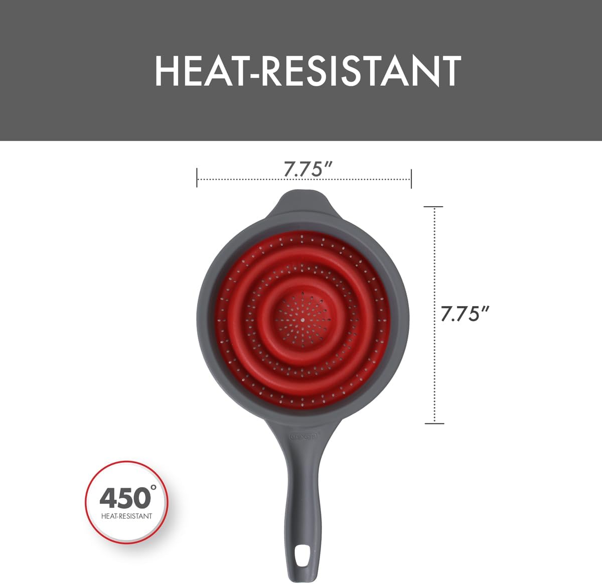 Dexas Pop N Store Collapsible Strainer, 8-Inch, Red, 1.3 Quarts Capacity, Dishwasher Safe, Space-Saving Design