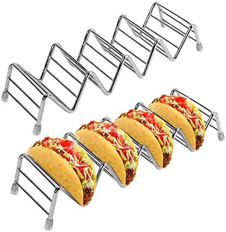 Ejoyous Taco Holder 2 Pack Taco Stand for 8 to 10 Tacos, Stainless Steel Rustproof Taco Rack Holds Up to 4-5 Tacos Each, Taco Tray for Soft Hard Shell with Silicone Protective Tips Oven ,