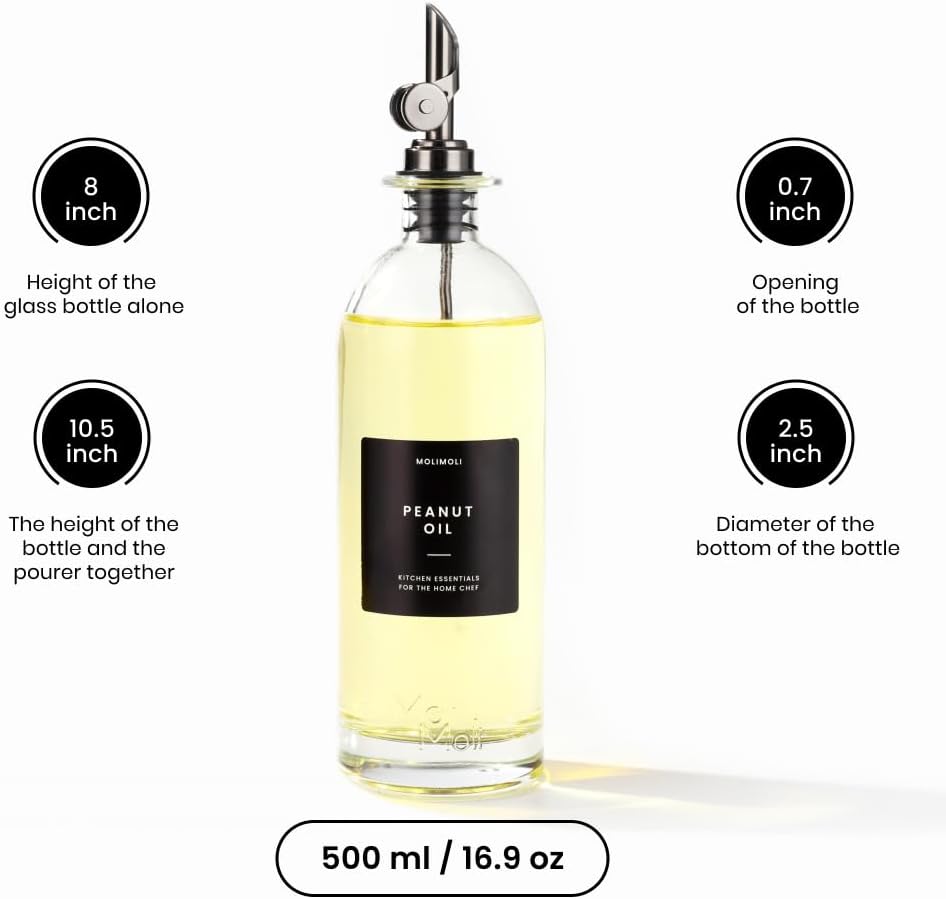 Molimoli - Premium Olive Oil Dispenser Bottles for Kitchen with Pourer - Oil and Vinegar Dispenser Set, Glass Dispenser for Kitchen, Dispenser Bottle of 350ml