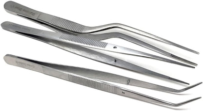 Food Plating Tweezers Culinary Kitchen Tongs Straight + Angled Tips 6" Long for Cookie Cake Decorating/Baking/Cooking Made of Stainless Steel with Fine Serrations Kitchen Utensils