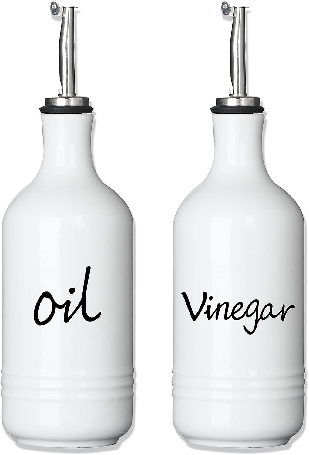 Farmhouse Ceramic Oil and Vinegar Dispenser Bottle Set, Perfect for Storage of Oil and Vinegar,15 oz (White)