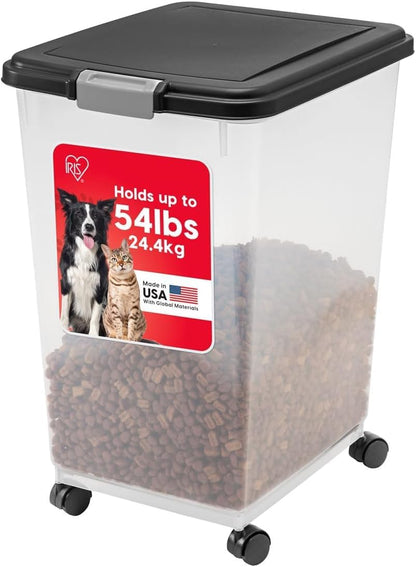 IRIS USA Airtight Dog Food Storage Container, Up to 30 lbs, Attachable Wheels, for Dog Cat Bird and other Pet Food Storage Bin, Keep Fresh, Easy Mobility, BPA Free, Black