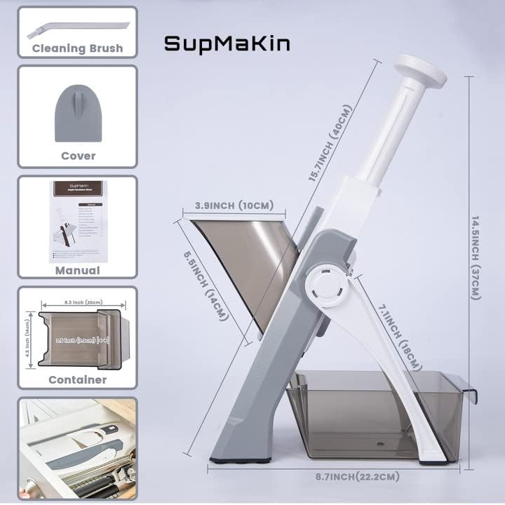 SUPMAKIN Safe Mandoline Slicer, Adjustable Vegetable Food Slicer and Chopper, Potato Fries Fry Cutter, Veggie Salad Chopper, New Kitchen Chopping Artifact Gifts 2026 (SliverGray)