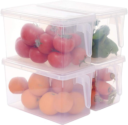 Sooyee Fridge Organizer, 4 Pack Refrigerator Organizer Bins, Clear with Handle & Lid, Fruit Containers for Fridge, Fridge Storage to Keep Fresh for Food, Vegetables, 5L