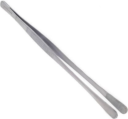 6 Inch Professional Culinary Stainless Steel Precision Tongs with Serrated Tips, Plating/Food Presentation Detailing Serving Tongs, Chef's Kitchen Tweezer Tongs - Ultra Non-Slip Grip