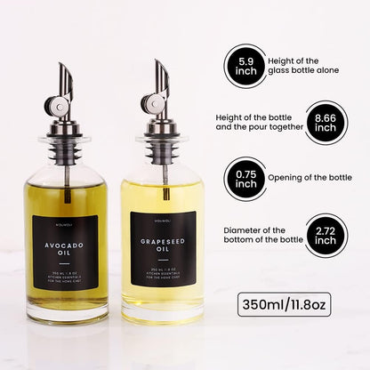 Molimoli - Premium Olive Oil Dispenser Bottles for Kitchen with Pourer - Oil and Vinegar Dispenser Set, Glass Dispenser for Kitchen, Dispenser Bottle of 350ml