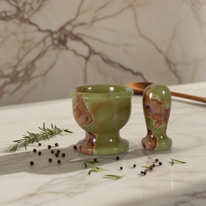 Mortar and Pestle Set – Large Stone Grinder with Polished Bowl & Non-Slip Base | Elegant Onyx Marble Kitchen Tool for Spices, Herbs & Guacamole