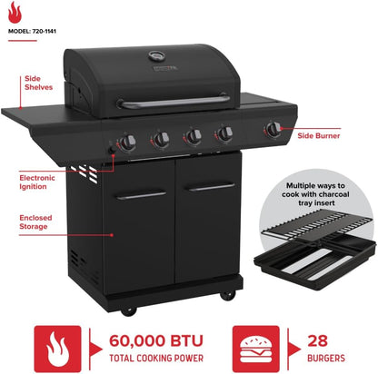 Nexgrill Stainless Steel 3-Burner Propane Gas Grill w/Foldable Side Shelves, 40,500BTUS, 591.05 sq. in. Cooking Area, Perfect for Outdoor Cooking & Grilling, BBQs, Backyard, Tailgating, 720-0830MN