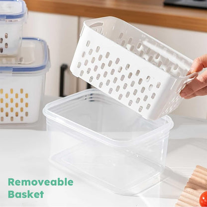 2 Pcs Fruit Storage Containers for Fridge with Removable Colander & Lid