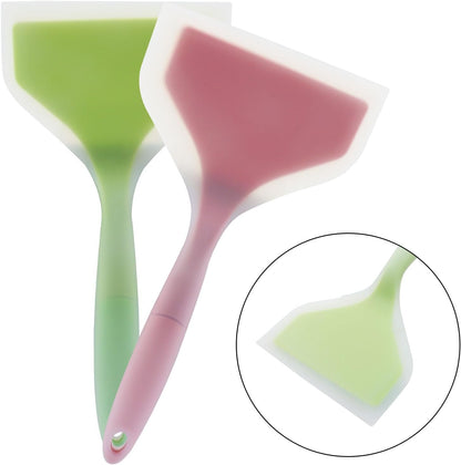 Hitefu 2 Pcs Silicone Spatula Turner, Green & Pink