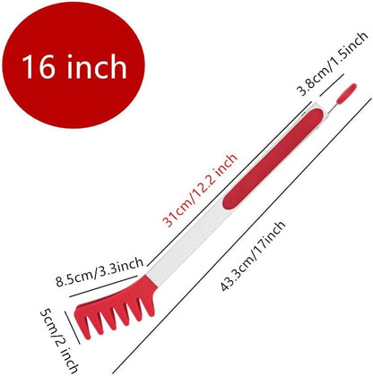 Large 16" Red Stainless Steel Pasta Tong with Silicone Tips, 16 inch Spaghetti Tongs Pasta Server Utensil for Noodles Cooking Baking Food BBQ Kitchen Tools