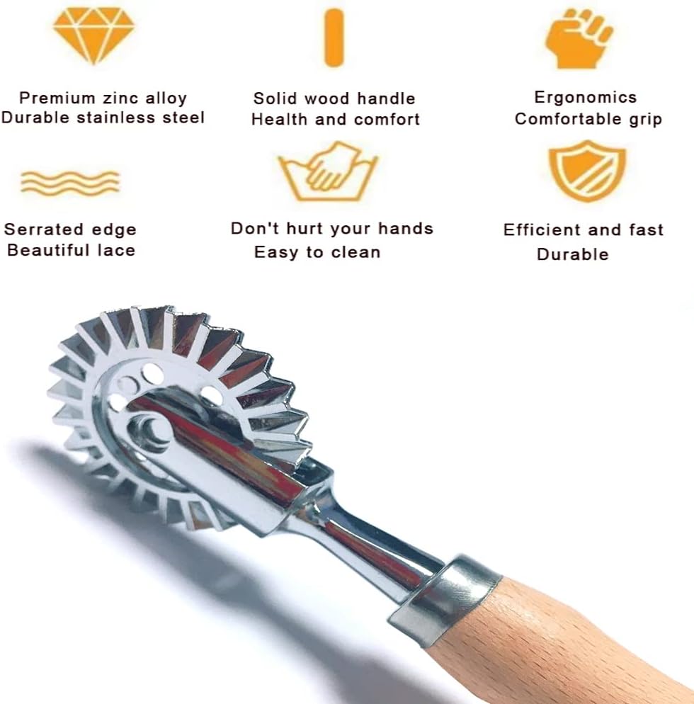 Ravioli Cutter Stamps with Roller Wheel Round Mold with Wooden Handle and Fluted Edge Pasta Press Pasta Cutter for Home and Kitchen Use- 1.3" Diameter