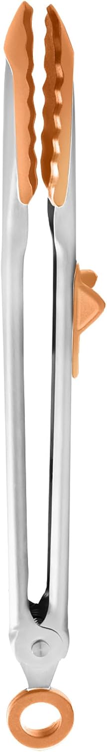 Tovolo Tongs With Silicone Tips Easy Grip 13” Long Kitchen Tongs Stainless Steel Handle For Cooking BBQ, Non Scratch Heat Resistant Locking Metal Silicone Tipped Dishwasher Safe BPA Free, Black